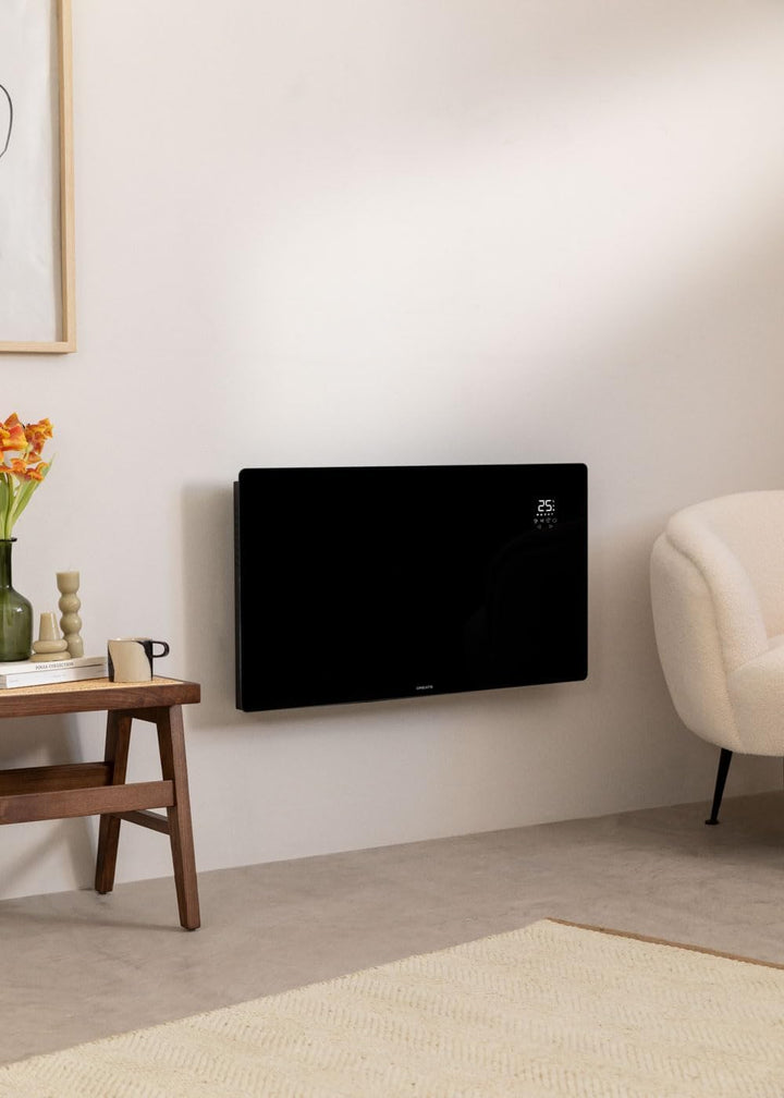 CREATE/WARM CRYSTAL 2500W / Schwarzer elektrischer Glaskonvektor, WiFi, einstellbare Leistung, leise