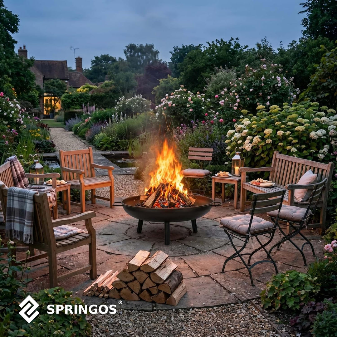 Springos Feuerschale Garten 58 cm Feuerstelle Outdoor Feuerkorb Stahl Feuerwanne Tragbare Fire Pit m