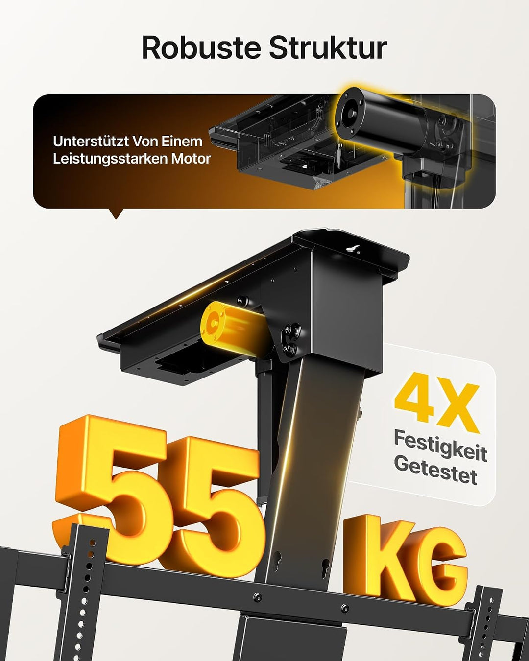 monTEK Motorisierte TV Deckenhalterung von 43-86 Zoll, hochbelastbar bis 55 kg, kompatibel mit Off-C
