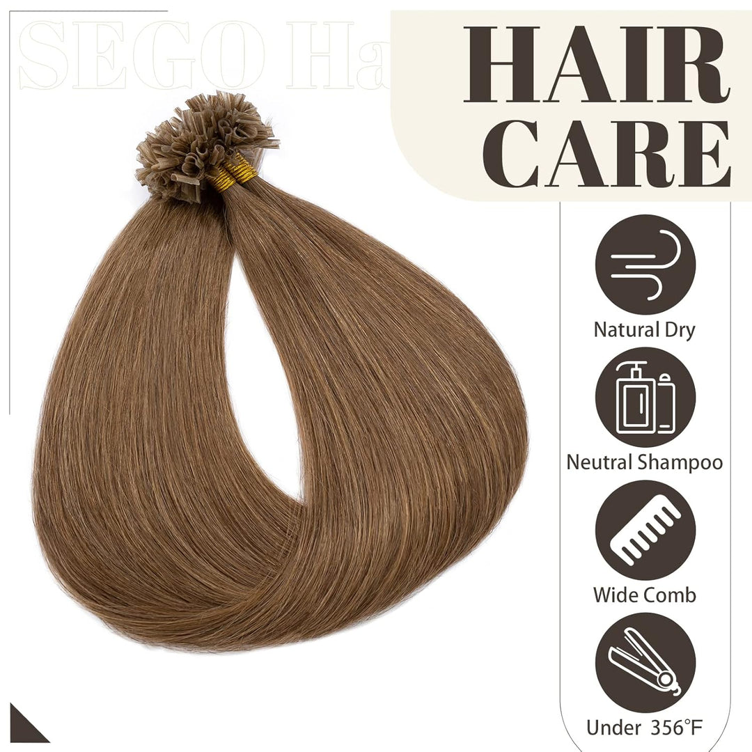 SEGO Bondings Extensions Echthaar 0.5g/Strähnen Haarverlängerung Keratin U-Tip Glue 100 Strähnen 100