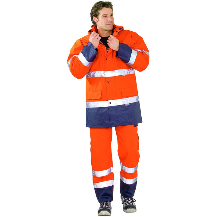 Planam Grösse S Herren Warn-/Wetterschutz Parka 2-farbig orange marine Modell 2056 S Orange, Marine,