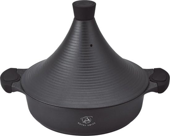 Royal Swiss® Tajine 32 cm – 5L Schmortopf aus Aluminium mit Keramik-Antihaftbeschichtung, Kegel-Deck