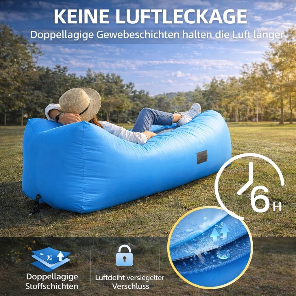 AngLink Luftsofa, 2022 Neu Kissenentwurf Wasserdichtes Aufblasbares Sofa Air Lounger mit 2 Lufteinla