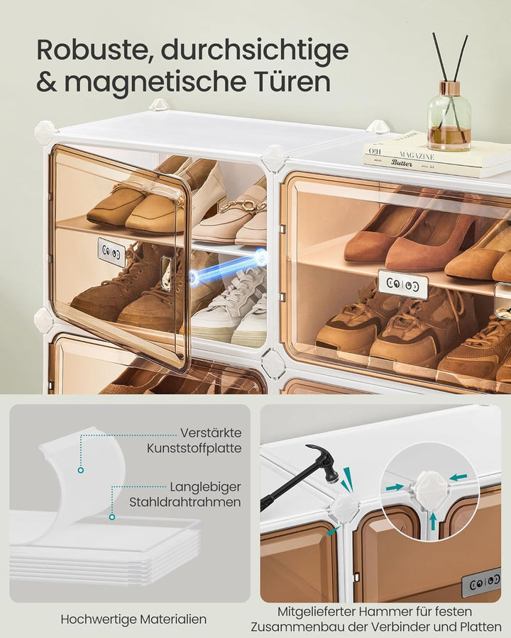 SONGMICS Schuhregal mit 8 Fächern, Schuhschrank, 30 x 45 x 30 cm pro Fach, durchsichtige Tür, Metall