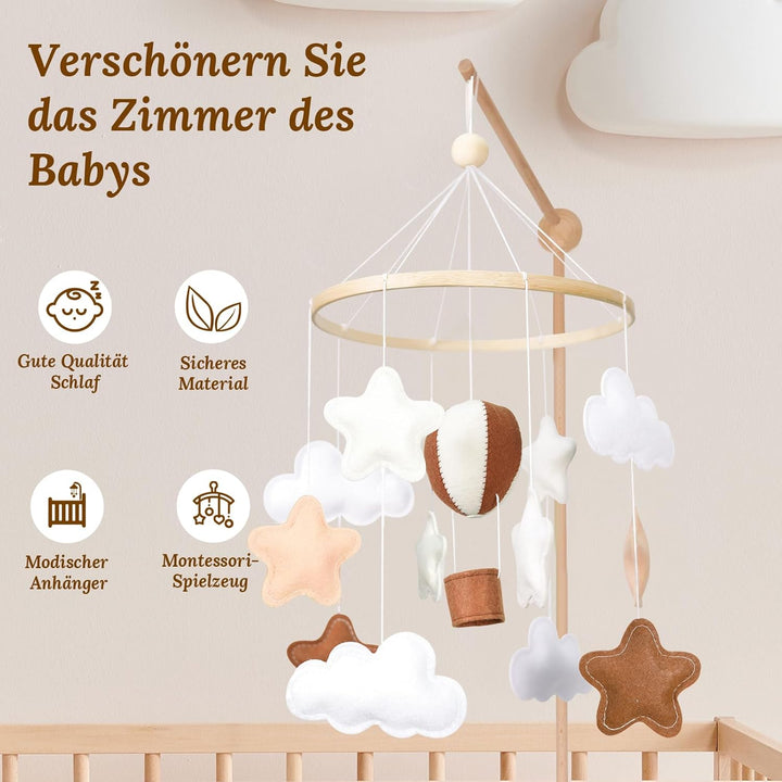 Heissluftballon Mobiles Baby Windspiel Babybett, Stern Filz Baby Mobile Krippe Halterung Baby Wickel