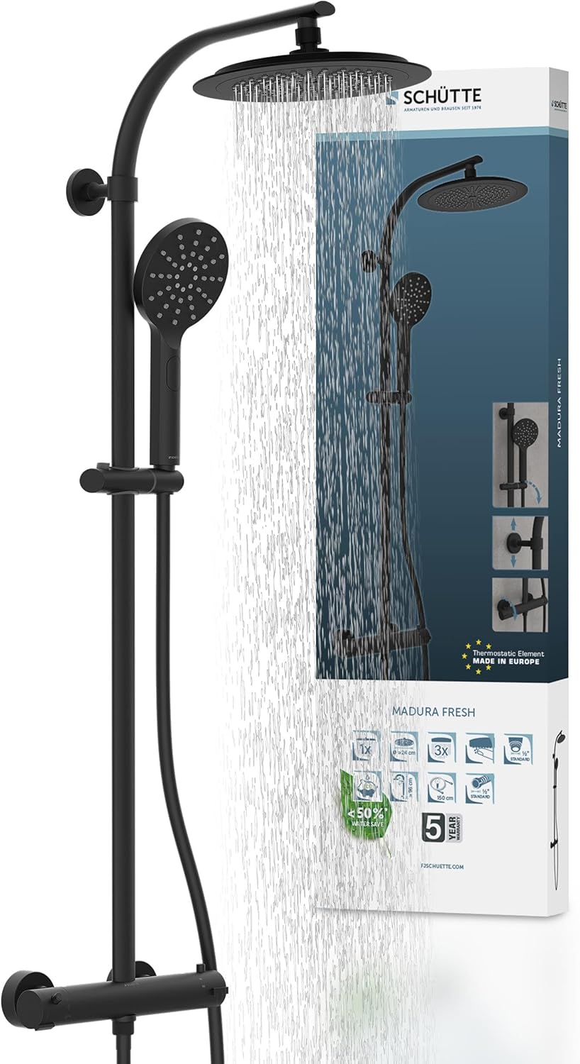 SCHÜTTE MADURA Duschsystem mit Thermostat, Duschset Regendusche inkl. Kopfbrause, Handbrause, mit Du