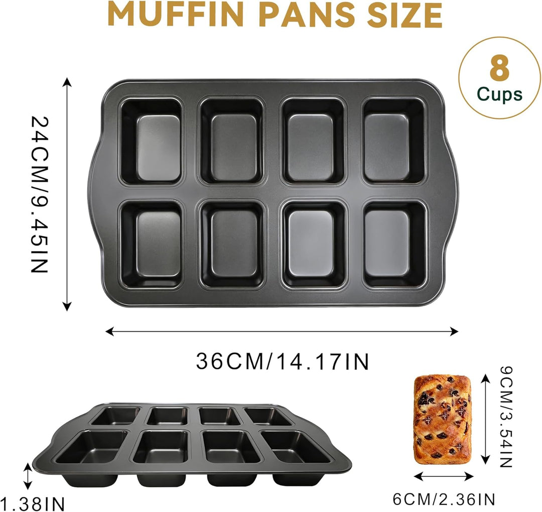 8 Mini-Kastenformen, Kastenform, antihaftbeschichtet, Karbonstahl, Backform zum Backen, Grau (1 Set)