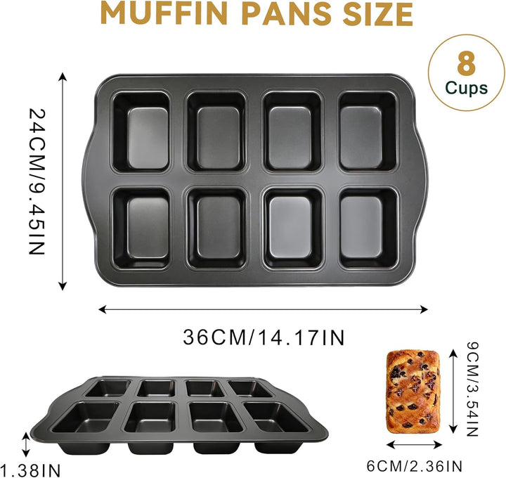 8 Mini-Kastenformen, Kastenform, antihaftbeschichtet, Karbonstahl, Backform zum Backen, Grau (1 Set)