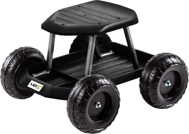 UPP fahrbarer Gartenwagenrollsitz bis 130 kg mit Ablage | Knie- und rückenschonende Sitzgelegenheit