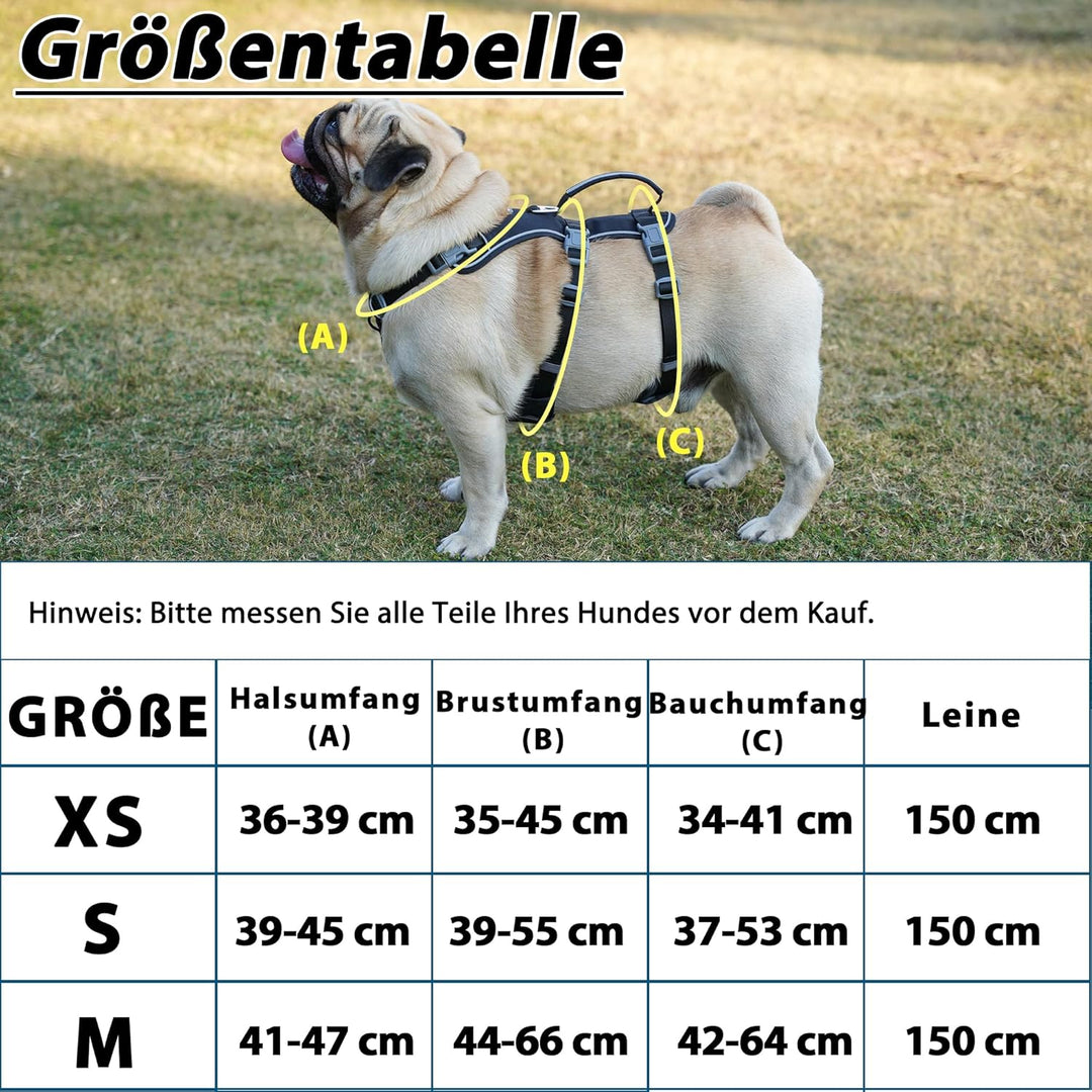 Wuffley Hundegeschirr mit Leine, Sicherheitsgeschirr Hund Ausbruchsicher, Anti Zug Hundegeschirr mit