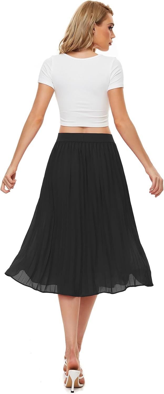 Durio Midirock Damen Faltenrock Plissee Damenrock Sommerrock Leicht Casualrock Chiffon Röcke A-Linie