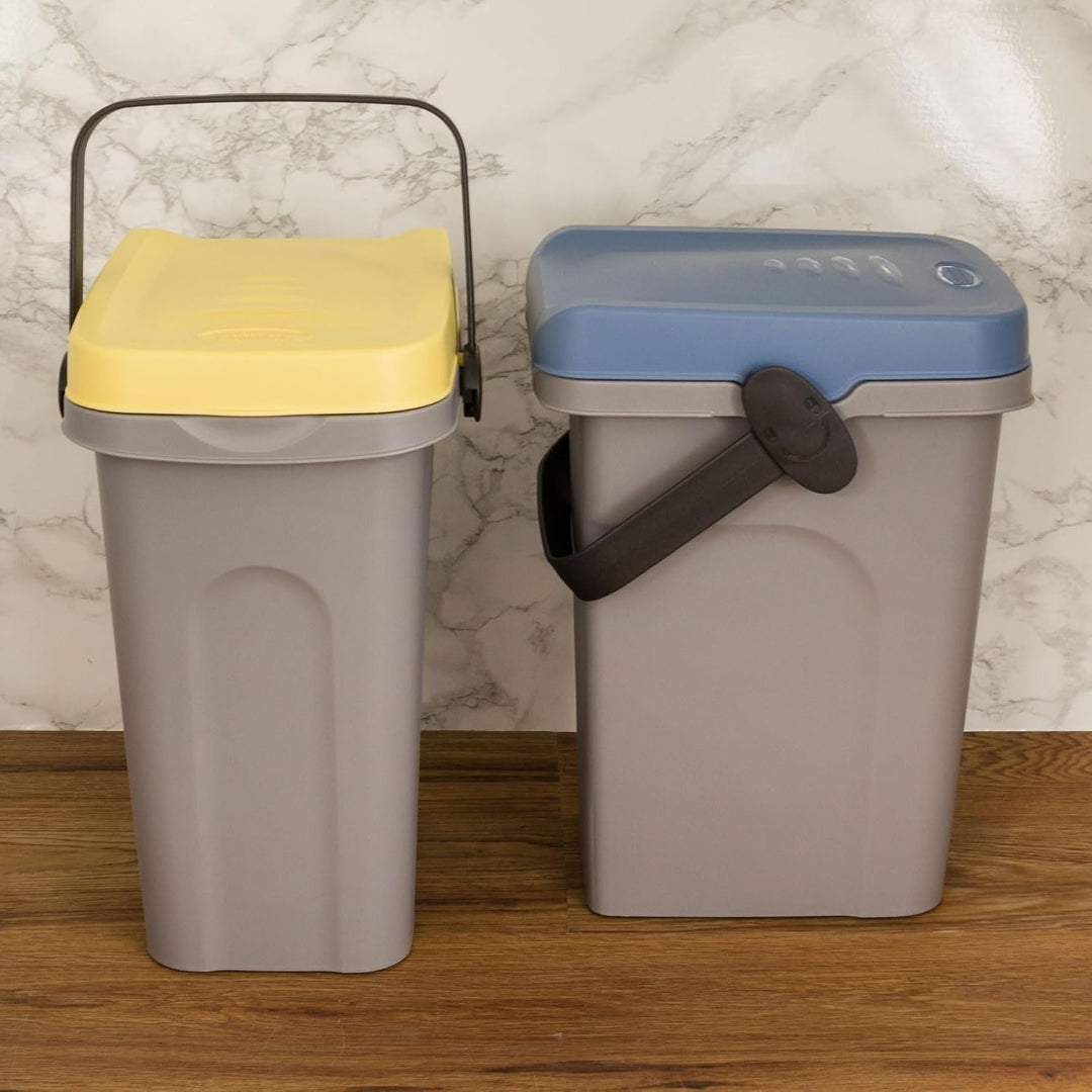 2x 7 Liter Windeleimer Geruchsdicht Blau und Gelb, Biomülleimer Küche, Bio Mülleimer Klein verschlie