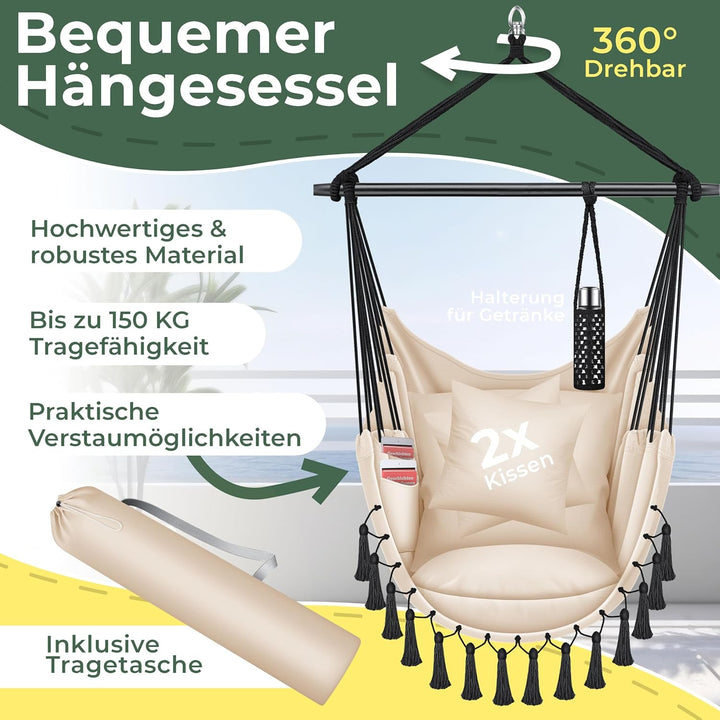 KESSER® Hängesessel Safari XXL Hängestuhl für Erwachsene & Kinder Hängematte bis 150 kg Hängesitz Au
