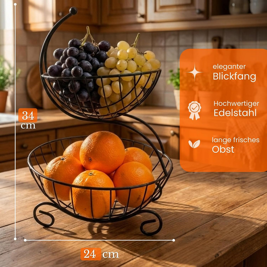 Obstkorb 2-Stöckiger Obst Etagere Obst und Gemüse Aufbewahrung – Moderne Obstkorb Design aus Metall