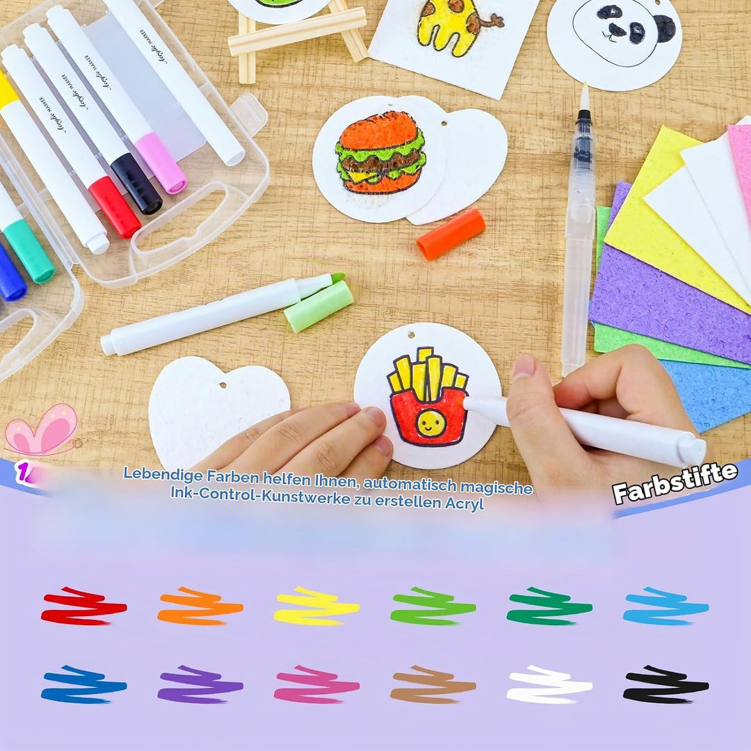 Jukibole Puffy Paint - 62 Stück Schaum Textur Malset für Kinder, 3D Schaumstoff Malset mit 36 Schwam