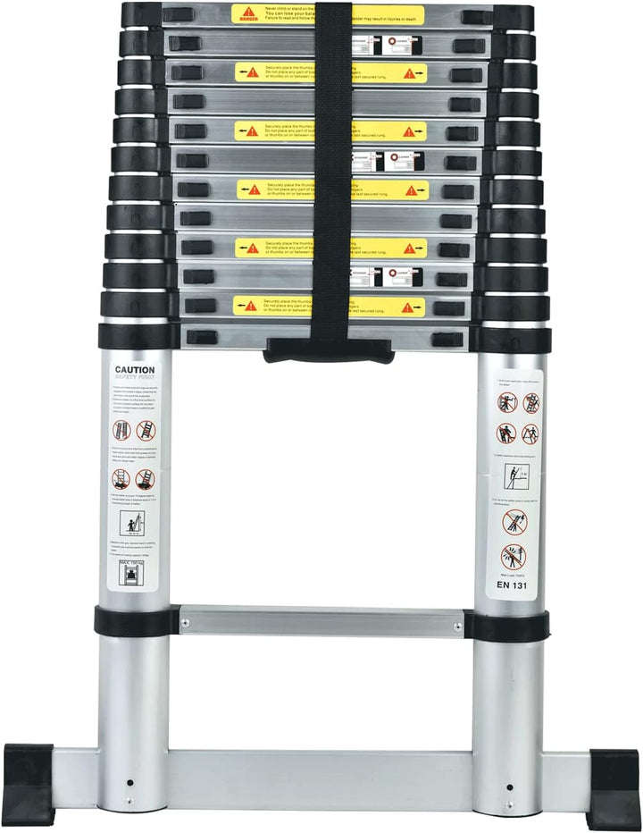 3,8M Teleskopleiter mit Stabilisator, Rutschfester Klappleiter Aluminium Ausziehleiter Mehrzweckleit