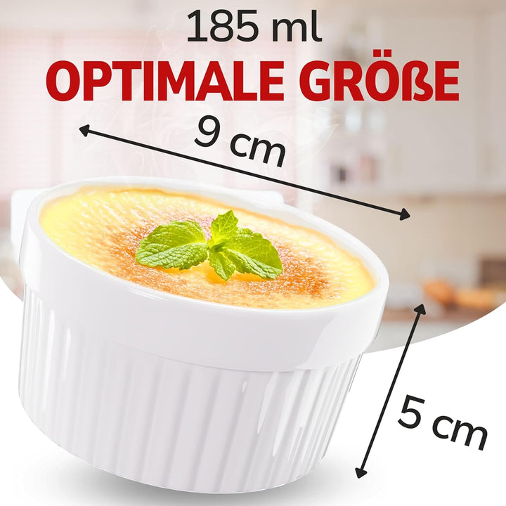 ToCi 12 x Soufflé Förmchen Ø 9 cm - Creme Brulee Schälchen | Ofenfeste Keramik Förmchen je 185 ml |