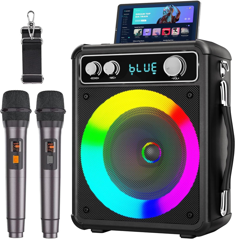 Tragbare Karaoke Maschine mit 2 kabellose Mikrofone, Ankuka Bluetooth Lautsprecher Box für Erwachsen