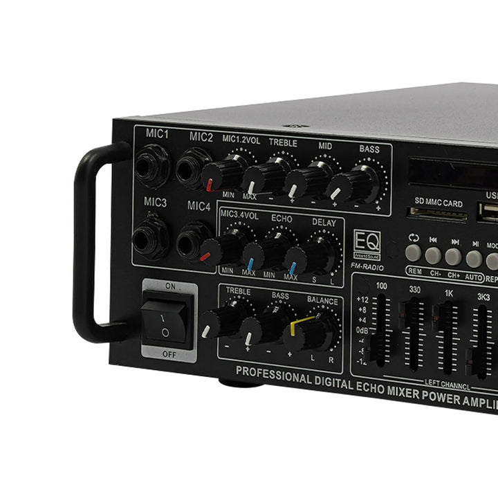 Bluetooth Audio Verstärker 2 x 200W, HiFi Stereo Leistungsverstärker mit USB/SD/MIC Eingang & FM Rad