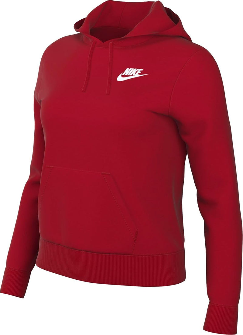 Nike Damen W NSW Club FLC Std Po HDY Hooded Long Sleeve TOP L University Red/White, L University Red