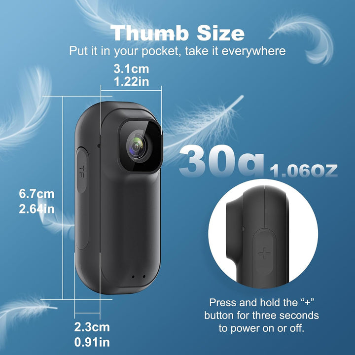 Mini-Bodycam 4K WiFi – 128 GB Action-Kamera mit 1,5-Zoll-Bildschirm | daumengrosse POV-Kamera mit La