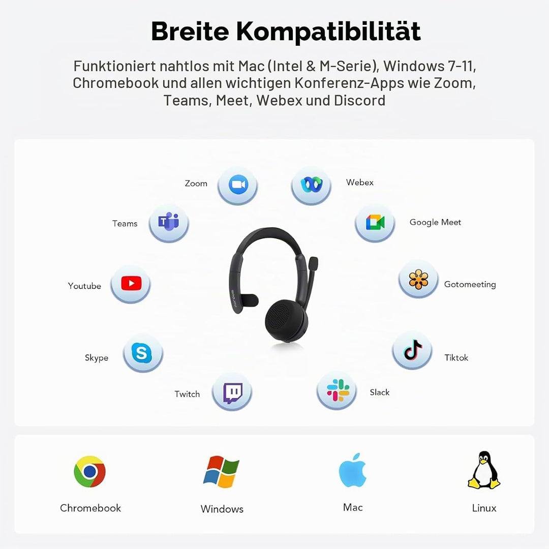 Nuroum HP31S(3rd Gen) Bluetooth Headset mit Mikrofon(Mono),AI Rauschunterdrückung für Anrufe/V5.4/45
