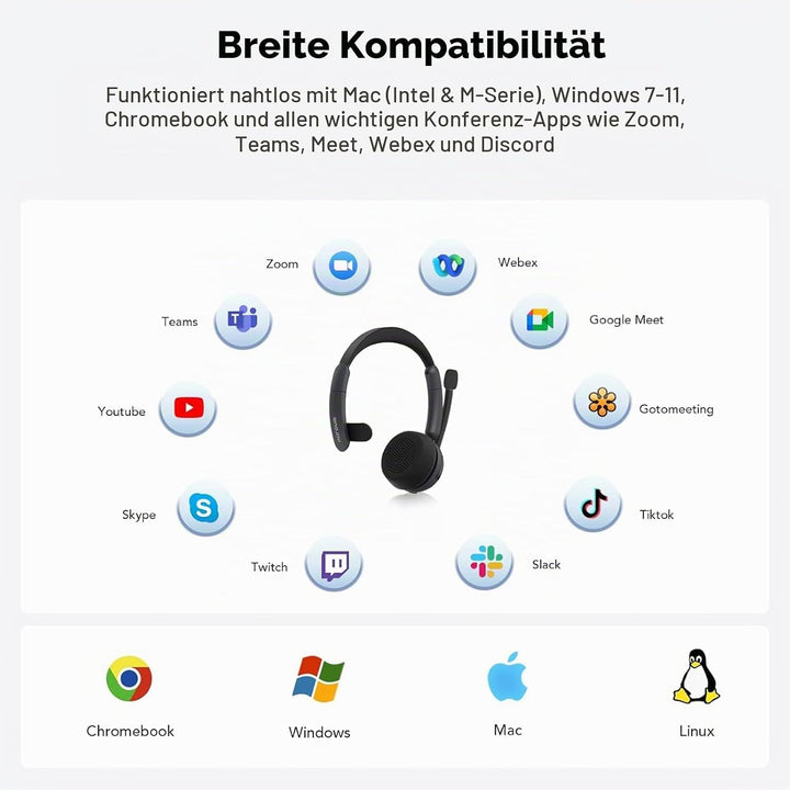 Nuroum HP31S(3rd Gen) Bluetooth Headset mit Mikrofon(Mono),AI Rauschunterdrückung für Anrufe/V5.4/45