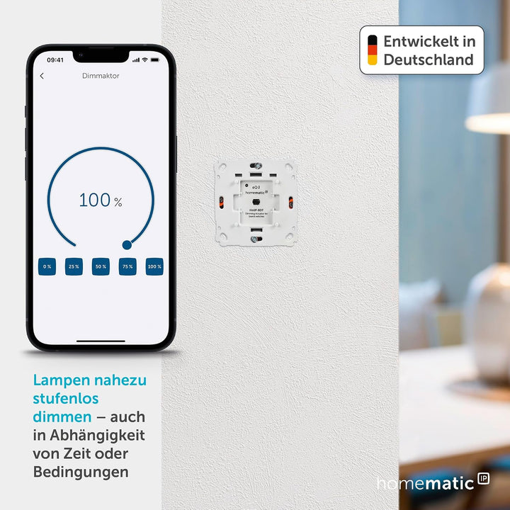 Homematic IP Smart Home Dimmaktor für Markenschalter – Phasenabschnitt, Phasenabschnittsdimmer für d