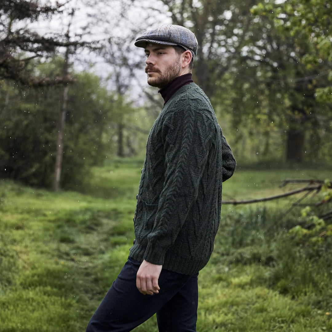 SAOL Herren Aran Irish Cable Knit Strickjacke Cardigan aus 100% Merinowolle mit V-Ausschnitt und Knö