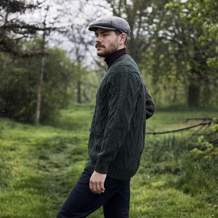 SAOL Herren Aran Irish Cable Knit Strickjacke Cardigan aus 100% Merinowolle mit V-Ausschnitt und Knö