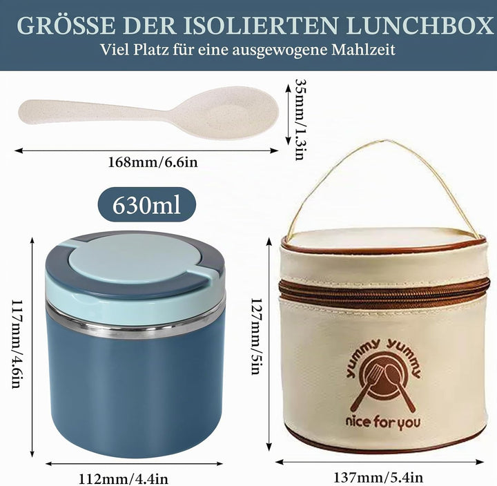 Zimoer 630ML Isolierte Edelstahl-Lunchbox – Grosse Bento-Box mit Thermotasche, Auslaufsicherer Speis