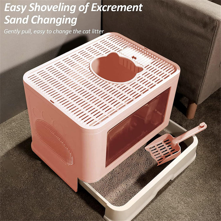 Homewell Katzentoilette mit Deckel und Schaufel, Katzenklo Schrank Schublade Design, Multifunktional