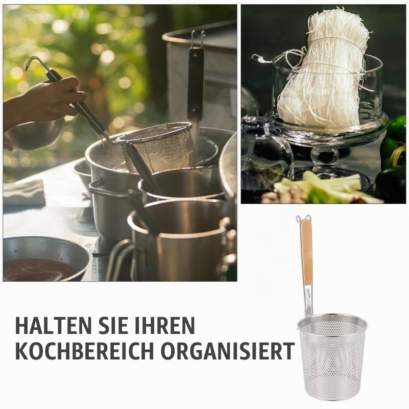 Alipis Edelstahl Nudelsieb 2Er Set Stapelbar Mit Holzgriff Perforierter Nudelabschäumer Für Pasta Ho