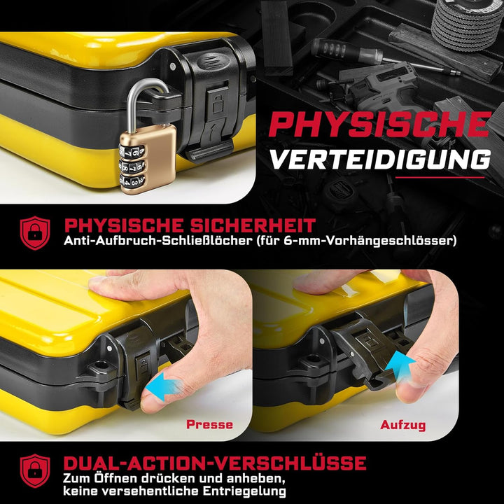 Gelb Werkzeugkasten, Tragbarer, Robuster Werkzeugkoffer aus Stahl mit Sicherheitsverschluss und Grif