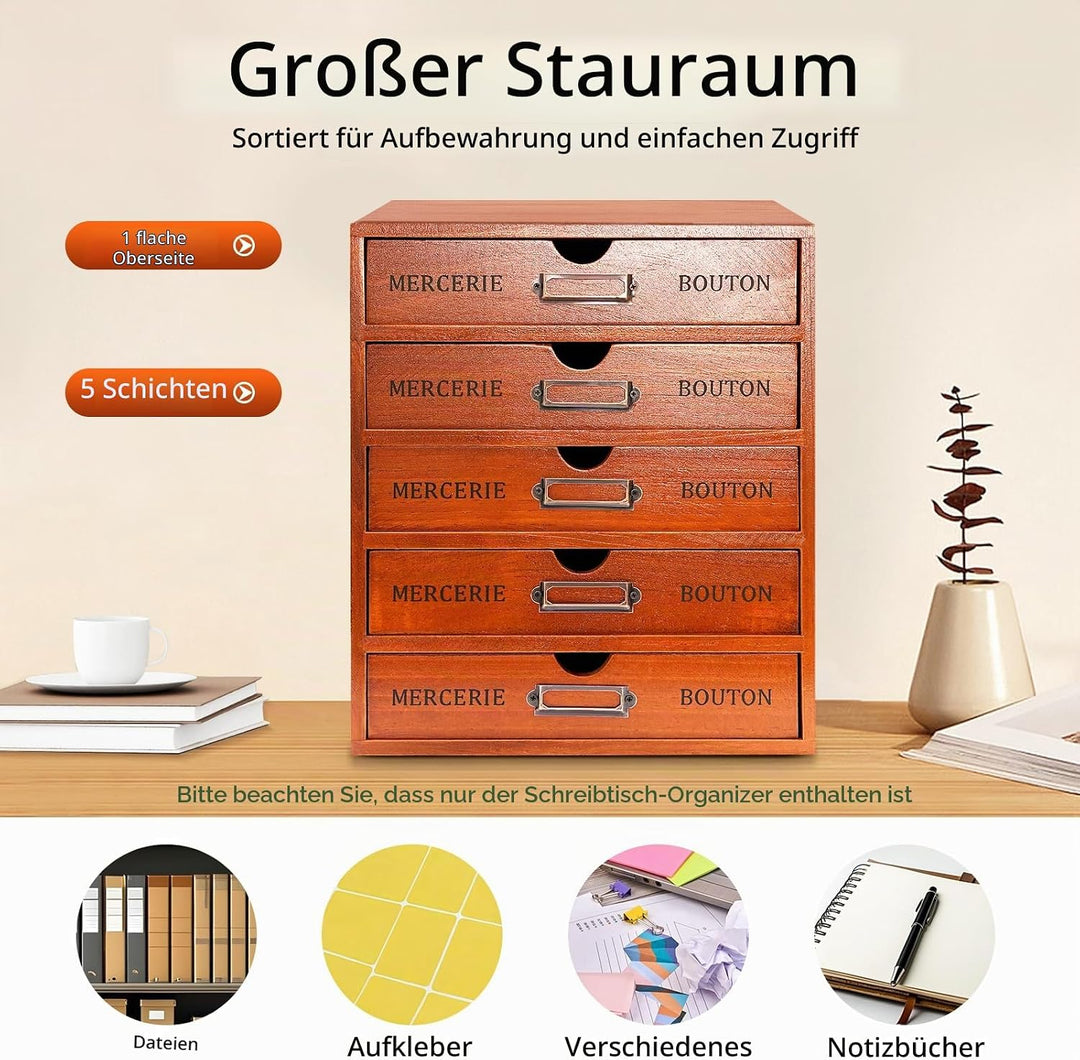 Desktop Schubladenbox Holz 5 Schubladen Kommode Französischen Vintage Stil Schubladencontainer Ablag