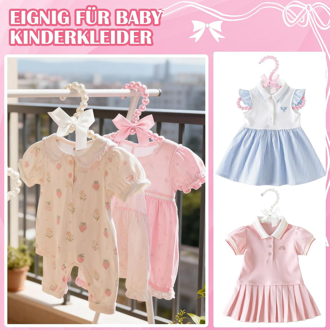 10er Pack Kleine Perlen-Kleiderbügel – 8 Zoll Schleifen-Kleiderbügel mit Perlen und Band, Elegante R