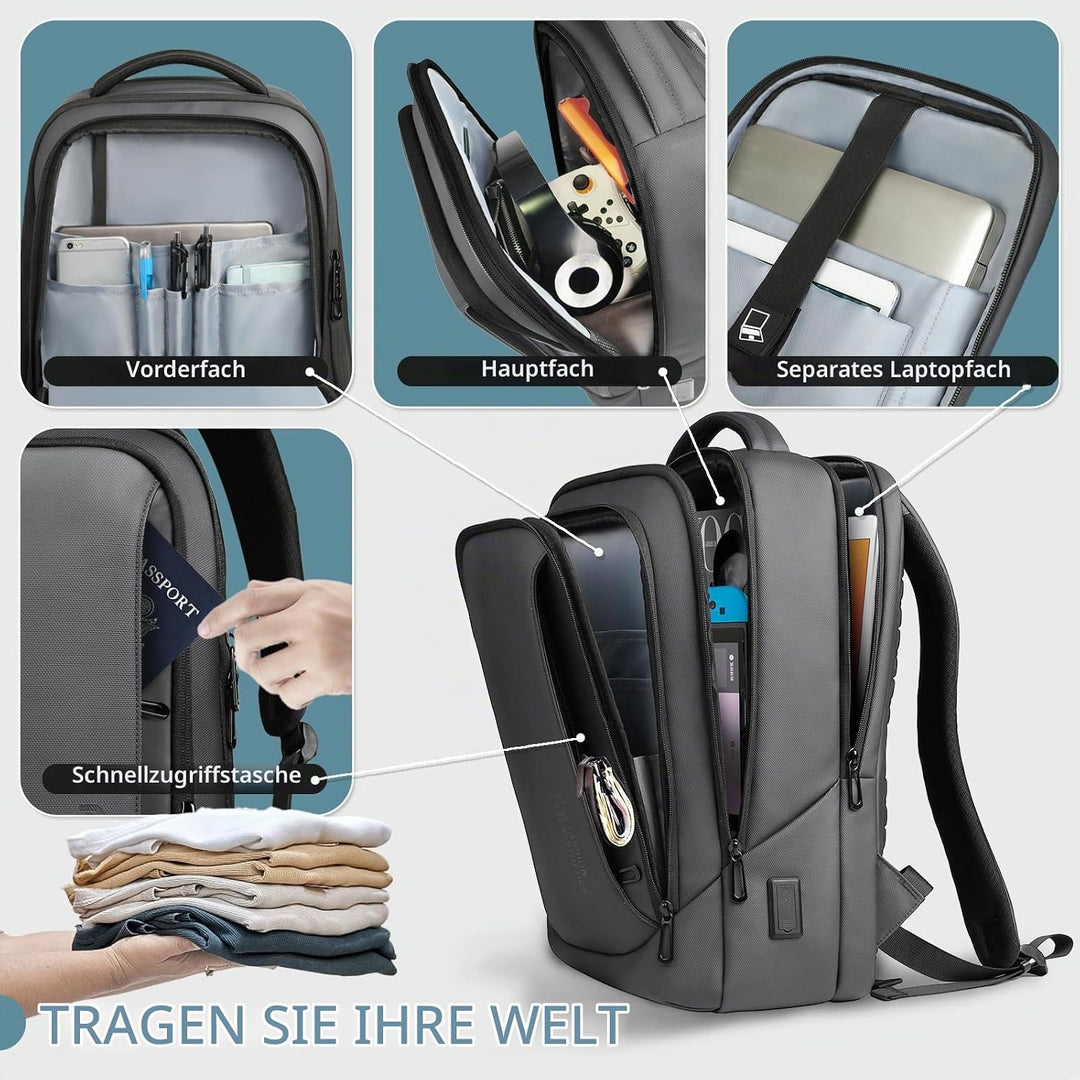 Laptop Business Rucksack Herren mit 15,6 Zoll laptopfach mit USB-Ladeanschluss Diebstahlsicher Handg