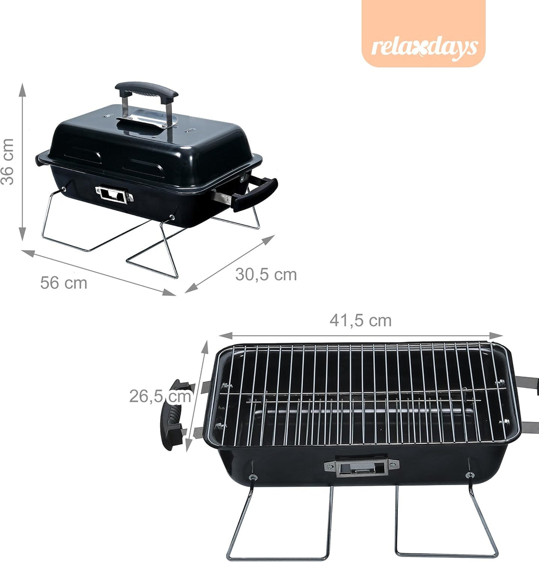 Relaxdays Tischgrill, tragbarer Klappgrill, HBT: 36 x 56 x 30,5 cm, Belüftung, Deckel, Campinggrill,