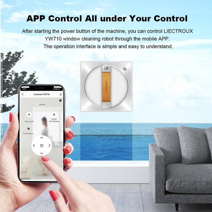 LIECTROUX Fensterwischroboter YW710, 2-Wege-Wassersprüher, bürstenloser Motor, App-Steuerung für Gla
