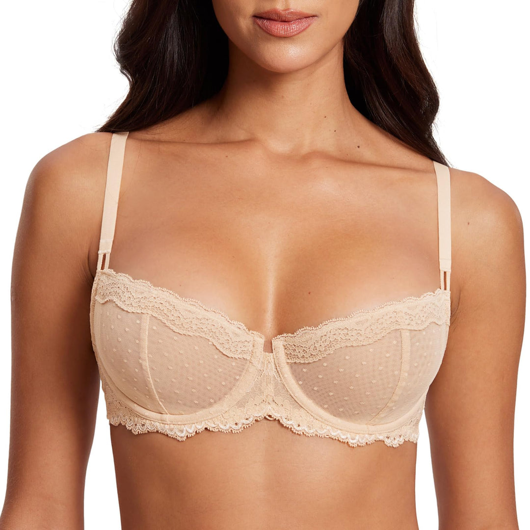DOBREVA Balconette BH Damen mit Bügel Push Up Dirndl Spitze BHS Sexy Grosse Grössen Ungefüttert 70A