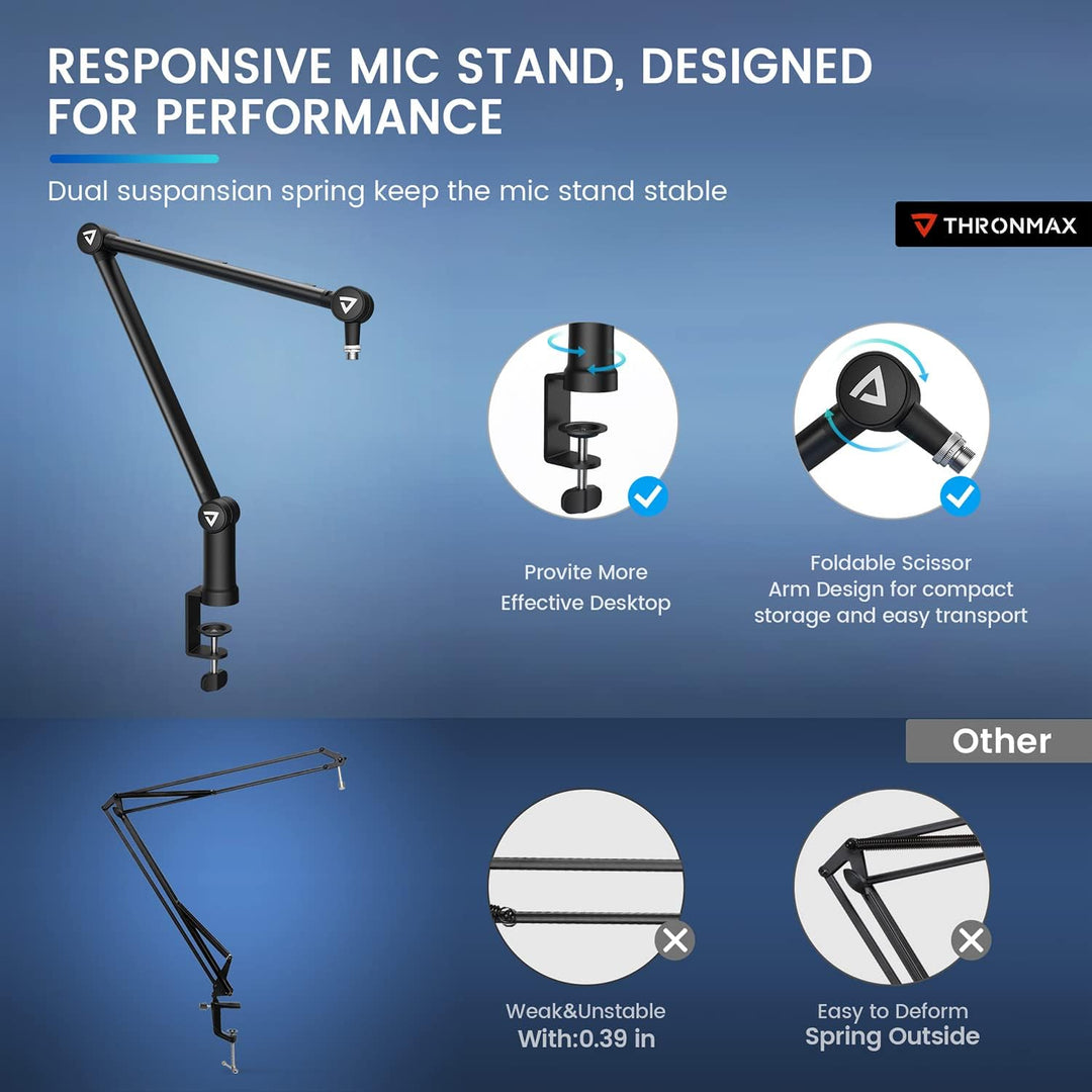 Mikrofonständer Boom Arm, THRONMAX S3 einstellbar 360 ° drehbar Mikrofonarm Schreibtisch, Tisch Stan