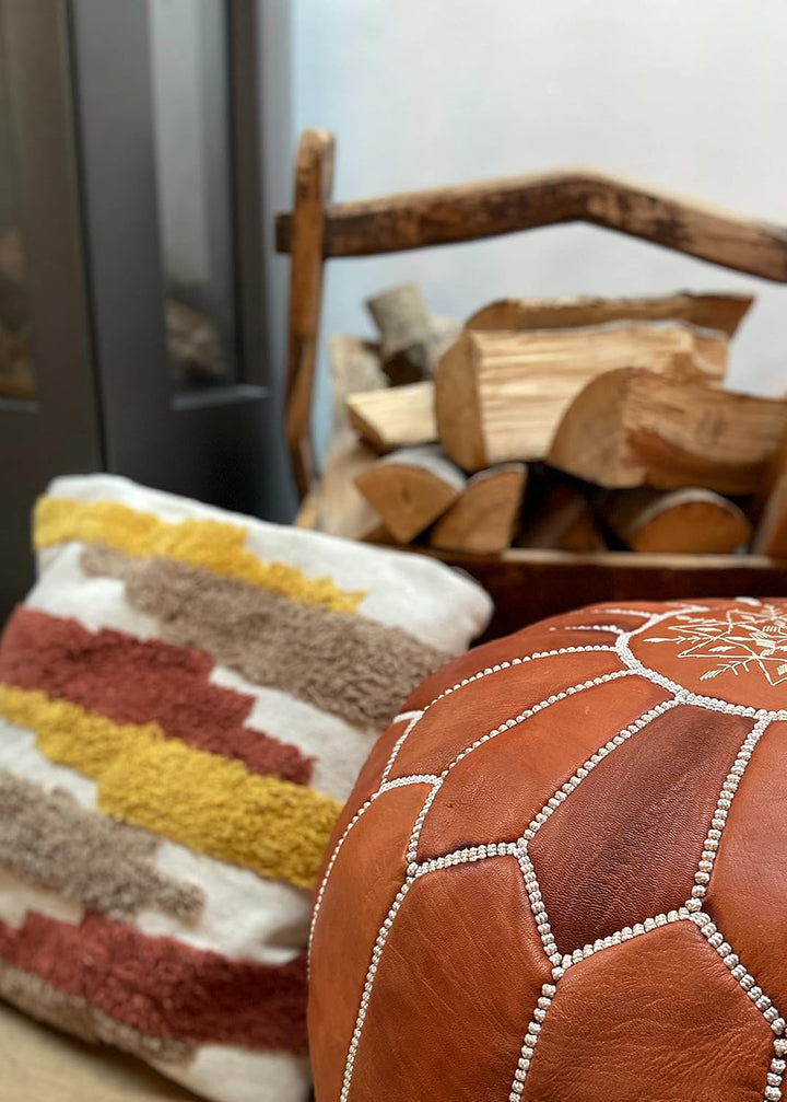 Poufs&Pillows Premium Echt Leder Pouf - Handgefertigt - Gefüllt geliefert - Ottoman, Sitzsack, Fussh