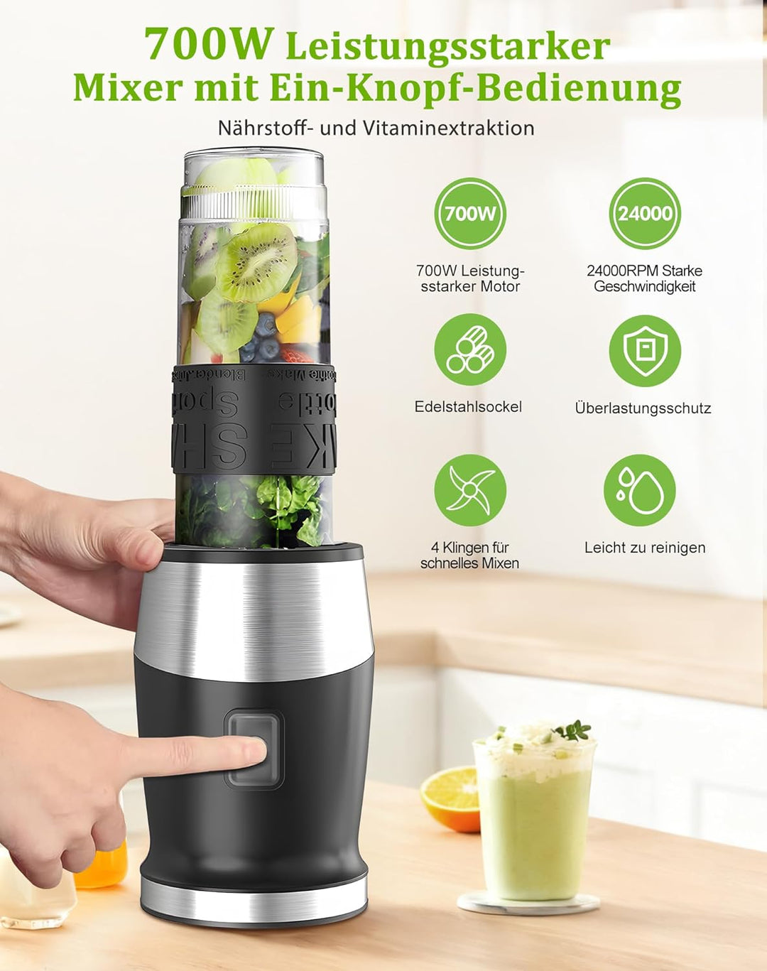 Mixer, 700W Smoothie Maker, Standmixer & Mixer Smoothie Maker, Multifunktion Smoothiemaker/Fleisch Z