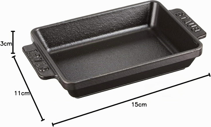 Staub 40509-548-0 Mini-Auflaufform, rechteckig 15 x 11 cm, 0,25 L mit mattschwarzer Emaillierung im