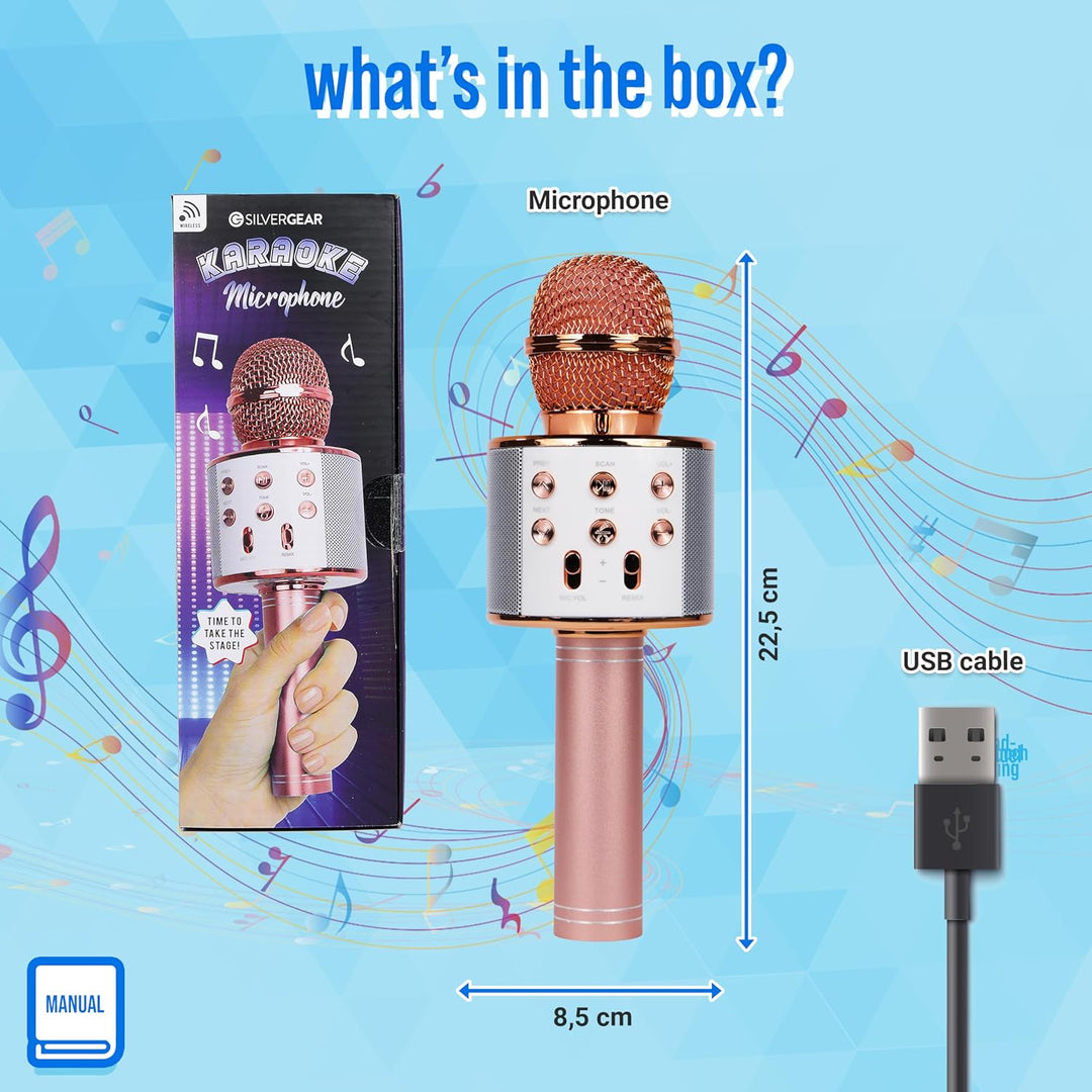 Silvergear® Karaoke Mikrofon Kabellos | Bluetooth Lautsprecher | Aufnahmefunktion & Selfie-Modus | 1