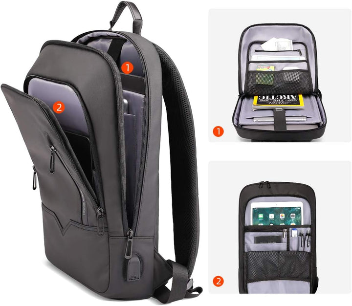 Business Rucksack Herren 15,6 Zoll Laptop Rucksack, Schlanker Kleiner Notebook Rucksackmit USB-A & U
