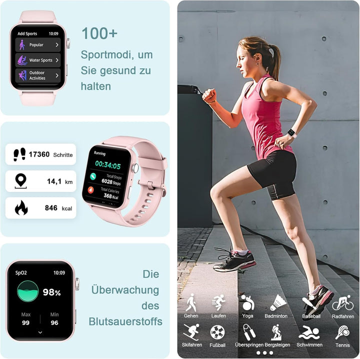 IOWODO Smartwatch Damen Herren 1,91 Zoll Uhren Fitnessuhr Sportuhr mit Schrittzähler Herzfrequenzmon