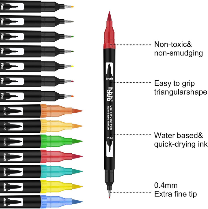 100 Farben Marker Set, Pinselstift Set Fasermaler, Aquarell Pinselstifte Marker Stift Set Doppelspit