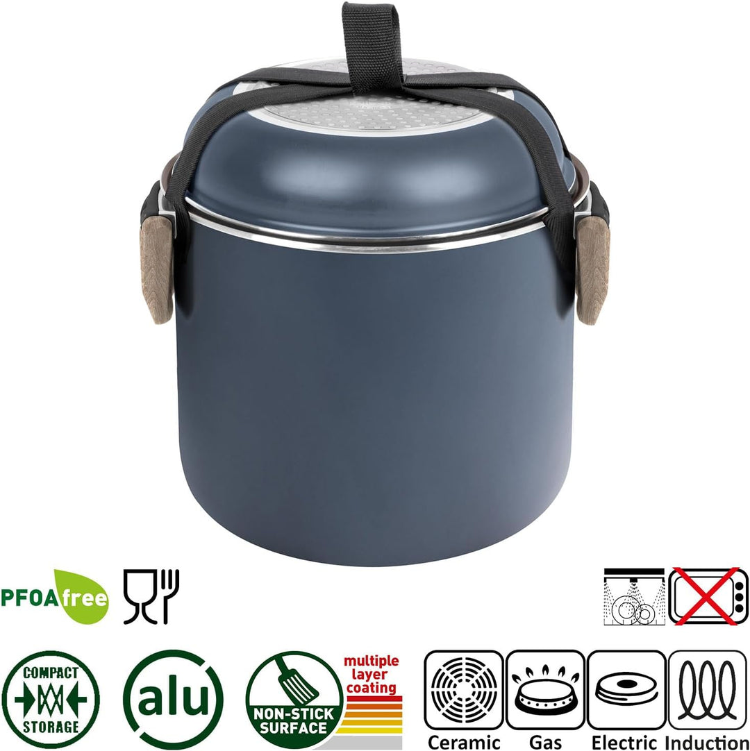 BRUNNER Camping HOHES Kochgeschirr-Set Alu (Töpfe und Pfannen) - ø 18, 20, 22 cm TORRALTA Vakublock