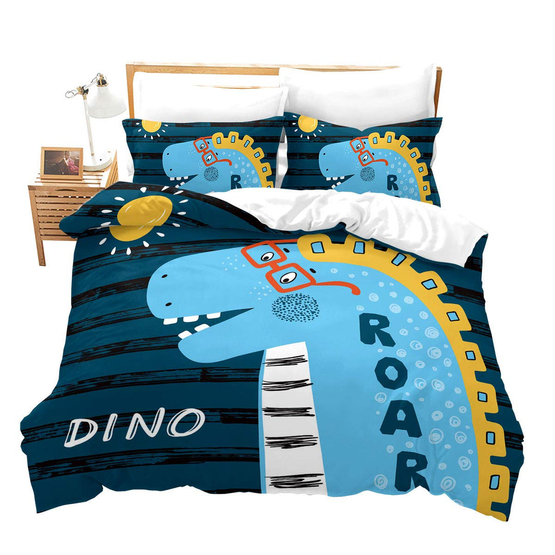 Loussiesd Kinder Betten Set 3D Print Cartoon Muster Bettw?sche Set für Jungen M?dchen Dinosaurier Sü